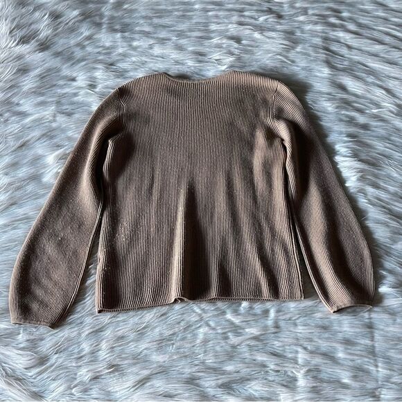 J. McLaughlin Wool Ribbed Blouson Sleeve Sweater in Tan - Picture 6 of 12